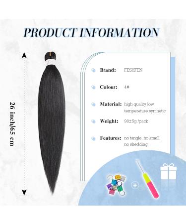 Feshfen Pre Stretched Hair Extensions for Braids - 65 cm 8 Pack Yaki Texture Synthetic Hair Darkest Brown (4#) - Easy Braiding - Buy Online on GoSupps.com