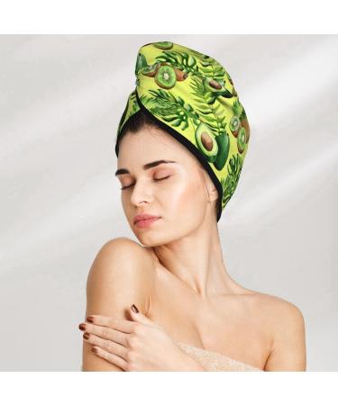Hair Towel Wrap for Quick Drying | Button Towel Turban - Kiwi & Avocado Design - Buy Online on GoSupps.com