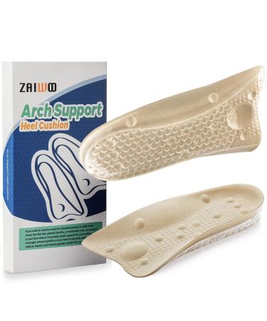 Heel and Arch All Day Pain Relief Gel Massage Insoles 3/4 Length for Men and Women 1 Pair (L Beige) L Beige