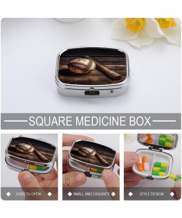 Baseball Pill Box on Wooden Print | 2 Compartment Portable Pill Organizer | Decorative Metal Case for Pocket or Purse - Buy Online on GoSupps.com