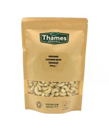 Organic Cashew Nuts - Source of Protein High Fibre Raw Vegan GMO-Free Certified Organic - No Additives or Preservatives - Nutritious and Delicious - Thames Organic 500g Cashews 500g