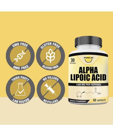 Happi Mi Nutrition Alpha Lipoic Acid Capsules 1300mg Per Serving - 30 Servings Per Bottle - Antioxidant Support for Overall Health - Buy Online on GoSupps.com