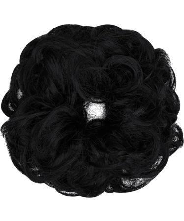 Messy Bun Hair Scrunchie Extension | Curly Wavy Updo Synthetic Chignon Ponytail Accessory - Dark Black | Women Girls - 1 PCS - Buy Online on GoSupps.com
