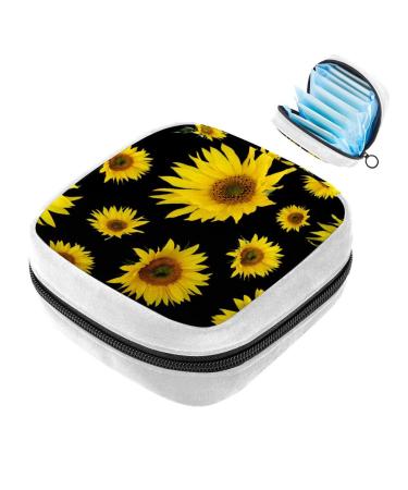 GIAPB Sanitary Napkin Storage Bag Period Bag Tampon Bag Makeup Bag Pad Pouch Yellow Flower Black Background Color4184