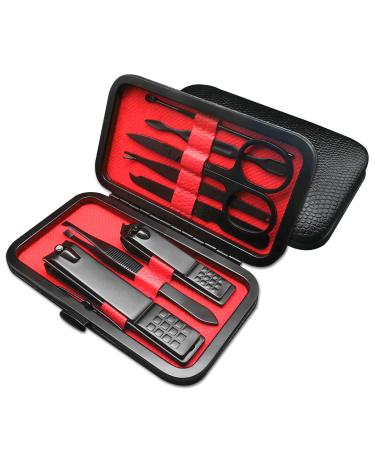 8 PCS Premium Manicure Set, AULLUA Nail Clippers, Professional Grooming Gift Kit, Pedicure Kit, Stainless Steel Facial, Cuticle, Nail Care Tools with Luxurious Portable Travel Case, for Women & Men Black 8 PCS