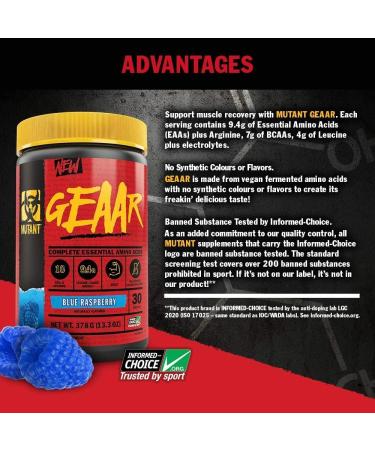 MUTANT GEAAR - 9.4g EAA Powder + 7g BCAAs & 4g Leucine - Rocket Pop - 30 Servings - International Shipping Available - Buy Online on GoSupps.com