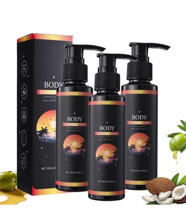 Intense Tanning Oil for Outdoor Sun | Water-Resistant Bronzing Accelerator with Coconut & Olive Oil | Vitamins A&E for Hydration | Streak-Free Non-Greasy Formula for Sunbeds & Beach (3pc)