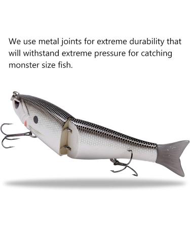 Bassdash SwimShad Glide Bait 7in/2.2oz - Jointed Swimbait for Bass Pike Salmon Trout Muskie Fishing - White Shad Lure - Buy Online on GoSupps.com