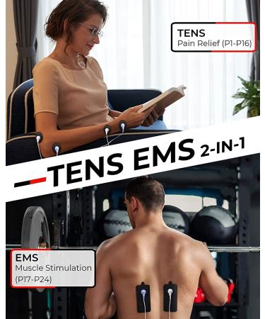 AVCOO 4 Channel TENS EMS Unit - 24 Modes Muscle Stimulator for Pain Relief Therapy - Rechargeable Pulse Massager with 12 Pads & Accessories - Buy Online on GoSupps.com