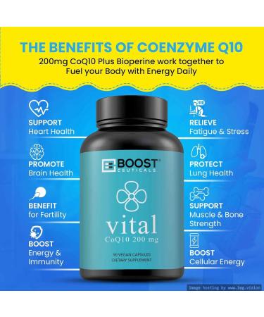 CoQ10 200mg - High Absorption Vegan Supplement with Bioperine | Non-GMO Gluten-Free 90 Capsules - Buy Online on GoSupps.com