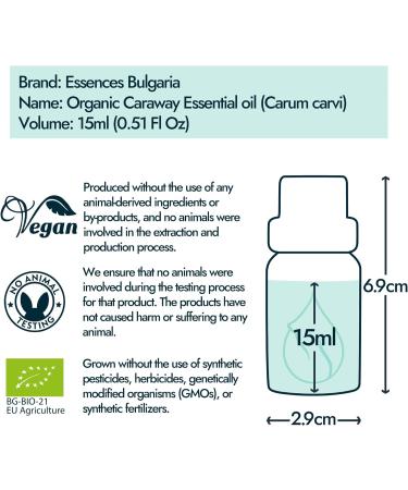 Organic Caraway Essential Oil 15ml - 100% Pure & Natural | Therapeutic Grade Aromatherapy | Cruelty Free, Non-GMO, Vegan - Essences Bulgaria - Buy Online on GoSupps.com