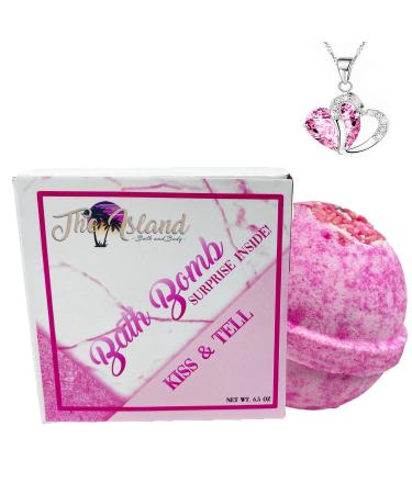 Jewelry Bath Bomb with Heart Necklace - XL- Made in USA (Kiss Kiss) Kiss & Tell