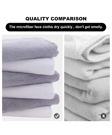 Premium Microfiber Facial Cloths 12-Pack - Fast Drying Washcloth for Makeup Removal - Highly Absorbent White-Grey 12x12x0.15 Inch - Buy Online on GoSupps.com