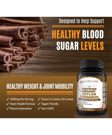 Certified Organic Ceylon Cinnamon 1000mg Tablets - Supports Healthy Blood Sugar, Antioxidant, Joint & Anti-Inflammatory Benefits - 60 Count - Buy Online on GoSupps.com
