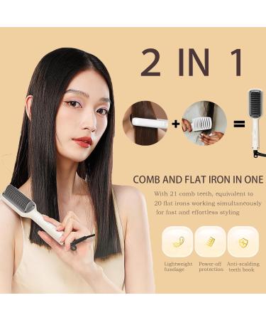 Hair Straightener Brush | 5 Temp Ring Comb for Women | Auto-Off Safety & Anti-Scald | Fast Heating & Dual Voltage - Beige - Buy Online on GoSupps.com