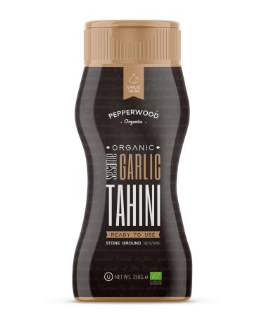 Organic Garlic Sesame Tahini - Squeezable Creamy & Ready Tahini Paste - Organic, Gluten-Free, Kosher, Vegan, Peanut-Free, 8.8 Ounce (250g)
