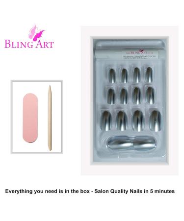 Shop Bling Art Silver Metallic Oval False Nails | 24 Medium Tips - International Shipping Available - Buy Online on GoSupps.com