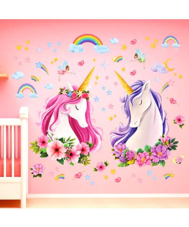 DECOWALL SG-2105 Large Unicorn Wall Stickers Rainbow Kids Colorful Decals Removable for Girls Nursery Bedroom Living Room Art Home Decor Decoration