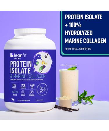 LEANFIT SPORT PROTEIN ISOLATE & MARINE COLLAGEN Natural Vanilla Grass-Fed Protein Isolate and 100% Hydrolyzed Marine Collagen Powder (Type I III) 30g Protein and 10g Collagen Per Serving 57 Servings 2kg Tub - Buy Online on GoSupps.com