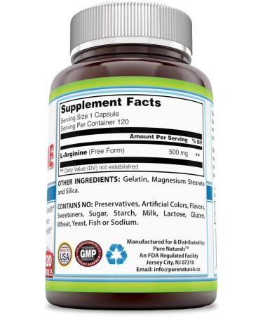 Pure Naturals L-Arginine 500 Mg Capsules - Supports Cardiovascular & Immune Health Promotes Circulation (120 Count - Buy Online on GoSupps.com