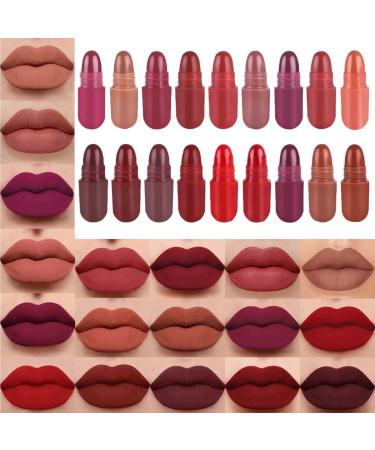 WENJLYJ 18 PCS Pill Lipstick Capsules Mini Matte Capsule Lip Stick Set Pill Shaped Lip Gloss Lip Stain Long Lasting Waterproof Non-staining Cup Mini Velvet Lipstick Set for Women 18p