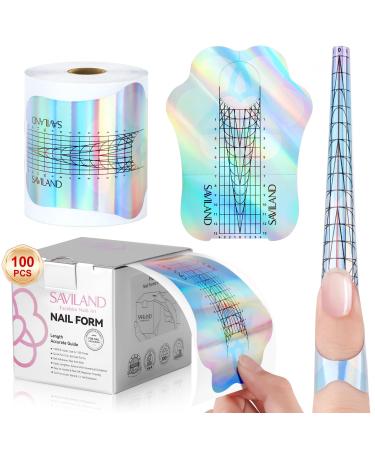 Saviland Long Length Nail Forms: 100Pcs Professional Poly Gel Nail Forms Sturdy Nail Extension Forms Paper Nail Forms Self-adhesive Nail Model Stencils for Acrylic Nails Builder Nail Gel Nail art