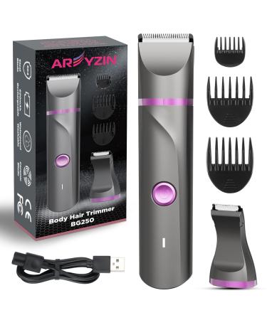 Electric Bikini Trimmer Women Body Hair Trimmer Pubic Hair Trimmer for Women Bikini Arms Legs Underarms Lady Shaver for Women Replaceable Snap-in Ceramic Blades IPX7 Wet and Dry Use Grey Purple