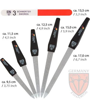 3 Swords Germany - Sapphire Metal Nail File Set (5 pcs.) + 3-Way Nail Buffer - Made in Germany - Buy Online on GoSupps.com