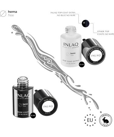 INLAQ HEMA Free Top Coat Extra + Base Coat | Complete Set for Top & Base for Hybrid Varnishes 2x6ml | No Wipe - UV Top Coat with Gloss Effect Base Gel for Nail Polish UV - Buy Online on GoSupps.com