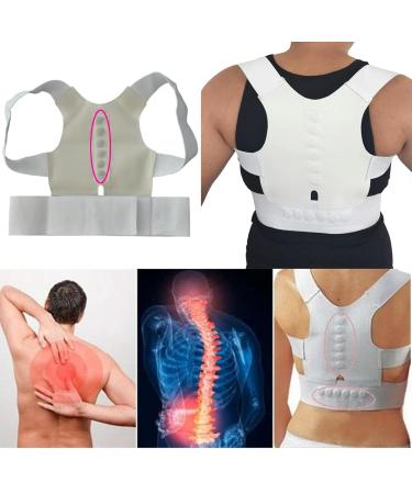 Posture Corrector Back Support Posture Correction Brace Belt Magnet Corrective Therapy Shoulder Straighter Men Women White L 75-85cm - Buy Online on GoSupps.com