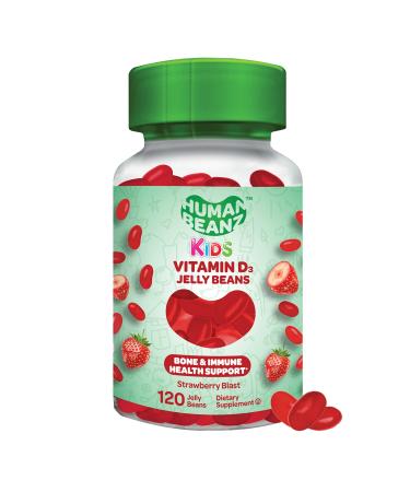 Human Beanz Vitamin D3 Jelly Bean Gummies for Kids 25mcg/1000 IU Vitamin D Nutritional Vegetarian Supplements 120 Strawberry Blast Jelly Beans Kosher