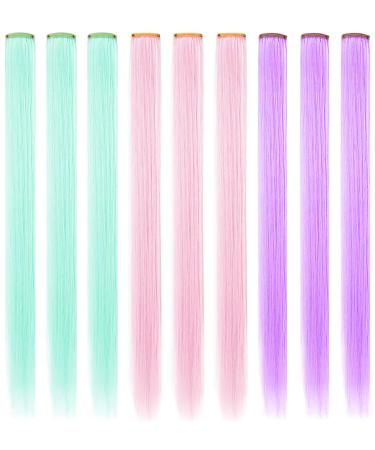 IMAMMERY Multicolored Party Highlights - Heat-Resistant Clip-In Hair Extensions (9 Pieces) - Light Pink Light Violet & Light Green - International Shipping Available - Buy Online on GoSupps.com