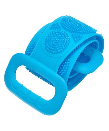 Silicone Bath Body Brush Back Scrubber Shower Towel Exfoliating Strap Long Handle Scrubbing Belt Blue