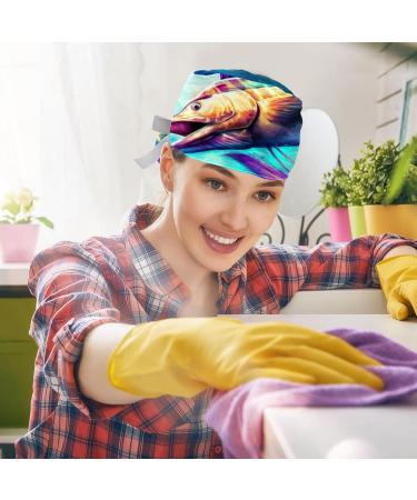 Colorful Palm Silhouettes Scrub Caps Hats for Women - 2PCS Bouffant Working Hat with Ponytail Holder | Pattern 05 - Buy Online on GoSupps.com