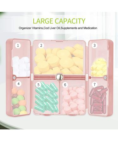 FYY Daily Pill Organizer - Portable 7 Compartment Travel Pill Case in Pink for Vitamins, Supplements, and Medication - Buy Online on GoSupps.com