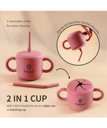 KIDOLEO Silicone Baby Weaning Set - Suction Plate, Bowl, Sippy Cup, Bib, Fork & Spoon - 7 Piece Toddler Feeding Set (Pink) - Buy Online on GoSupps.com