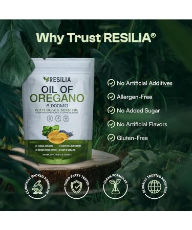 Resilia Softgels with Black Seed Oil 6000mg Organic Oregano Oil Capsules for Immune & Digestive Support Non-GMO Gluten-Free Softgels Natural Herbal Wellness Supplement (60 Count) - Buy Online on GoSupps.com