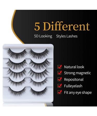 Aishaba Magnetic Eyeliner and Magnetic Eyelashes Kit - 5 Pairs 5D Natural Look False Eyelashes - Buy Online on GoSupps.com