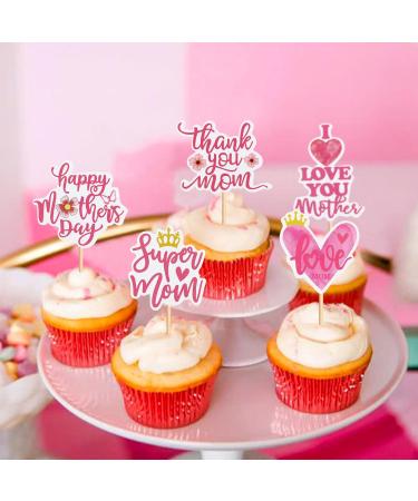 30 pcs Mother's Day Cupcake Topper Happy Mother's Day Pink Party Cake Decorations Cupcake Toppers Picks for Mother's Birthday Party 30pcs (super mom 30pcs) - Buy Online on GoSupps.com