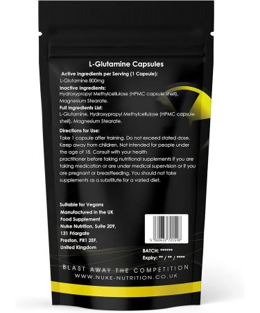 Nuke Nutrition L Glutamine Capsules 800mg - 180 Count | Gut & Immune Health Support Supplement for Recovery - Buy Online on GoSupps.com