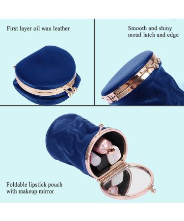 Buy Dark Blue Leather Lipstick Pouch - Mini Cosmetic Bag with Mirror | Portable Foldable Makeup & Coin Purse for Travel - Buy Online on GoSupps.com