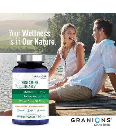 Granions Histamine Balance Complex - Quercetin with Bromelain NAC and Vitamin C - D-Hist Seasonal Histamine Blocker & Immune Support Supplement for Adults and Children - 60 Vegan Capsules Unflavored 60 Count (Pack of 1) - Buy Online on GoSupps.com