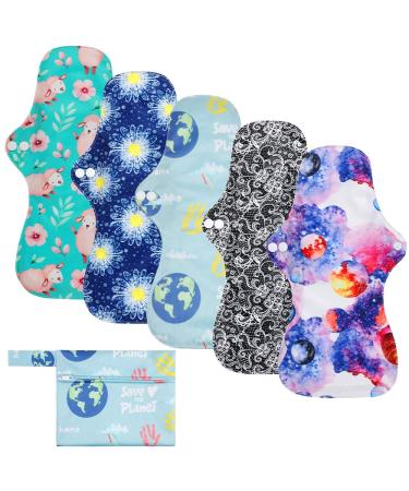 Rovtop 5pcs 35cm Sanitary Pads Washable Cloth Menstrual Pads Menstrual Towel Reusable with Bamboo Charcoal for Women with Scalloped Tail + 1 Mini Portable Bag - Buy Online on GoSupps.com