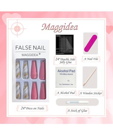 Glitter Gold Coffin Press on Nails - 24pcs Nude & Pink Black Acrylic Stick on Nails with Glue Sticker for Women and Girls - Fashionable False Nails - Buy Online on GoSupps.com