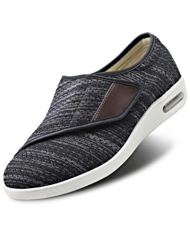 Womens Stylish Diabetic Shoes Extra Wide Widths Walking Edema Sneakers Adjustable Strap Easy On/Off with 3 Pairs Insoles Replacement for Support Swollen Feet Black Gray 8 Black Gray