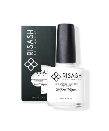 RISASH Quick-Dry Vegan Nail Polish  Pure White  Glossy Shine Finish  Nail Lacquer  0.5 fl oz (Pure White)