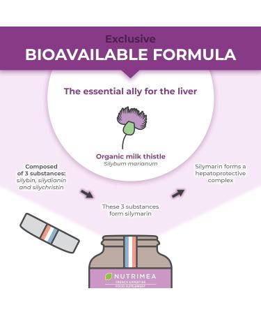 Organic Milk Thistle - Pure Seed Powder Excipient Free - Triple Action Liver Supplement: Detoxify Protect & Strengthen - 120 Vegan Capsules - High Strengh - French Expertise - Nutrimea - Buy Online on GoSupps.com