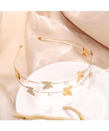 Gold Floral Butterfly Pearl Bridal Headband Set - Wedding Hair Accessories - Buy Online on GoSupps.com