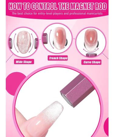 EBANKU 5 in 1 Cat Eye Nail Magnet Tool - Double-Ended Hexagon Magnetic Stick for Nail Art - Strong Multi-Function Design Tool in Pink - Buy Online on GoSupps.com