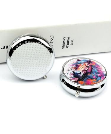 Small Travel Pill Case Round Metal Pill Box for Pocket Purse 3 Compartment Portable Pill Holder Mini Pill Organizer for Travel or Daily - Horse - Buy Online on GoSupps.com